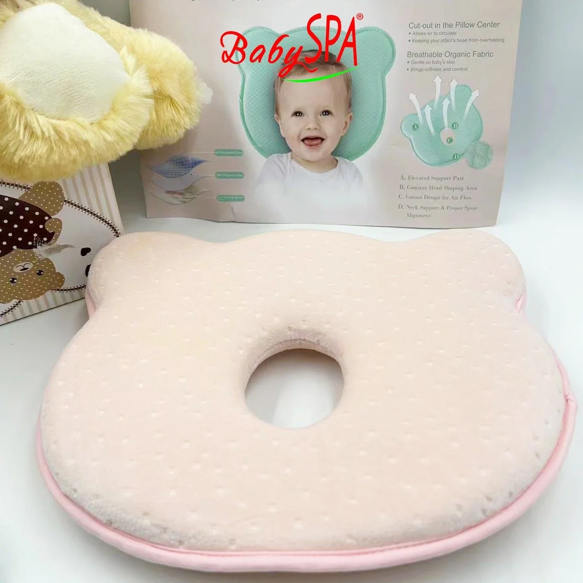 BabySPA 100 Organic Cotton Memory Foam Baby or Newborn Pillow to Prevent Flat Head for 0 12 Months BabySPA